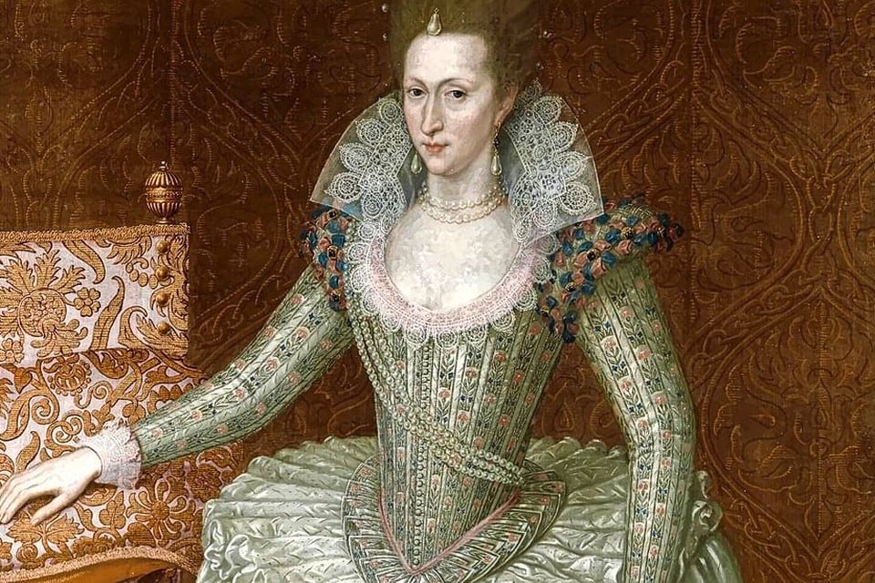 Anna van Denemarken in een vergelijkbare jurk. Schilderij van Jan de Critz.
