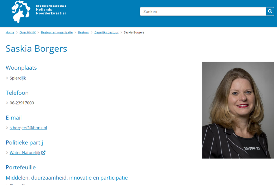 Het mailadres van Saskia Borgers op de website is aangepast.