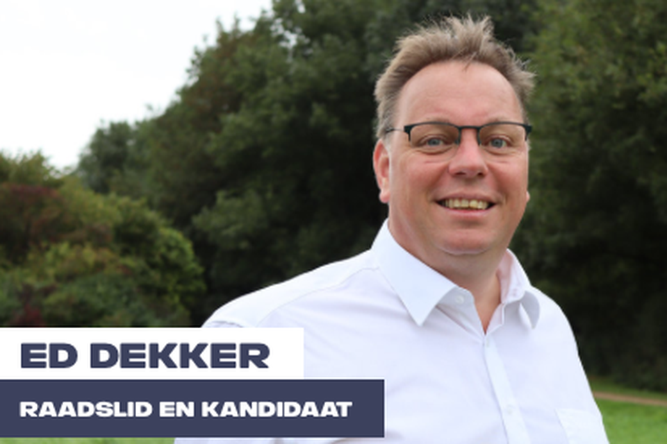 Raadslid Ed Dekker op de verkiezingsposter van diens partij.