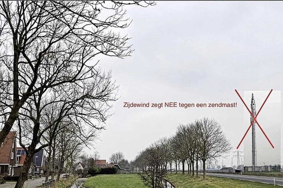 Een compositiefoto van de 5G mast aan de Priggeweg in Zijdewind