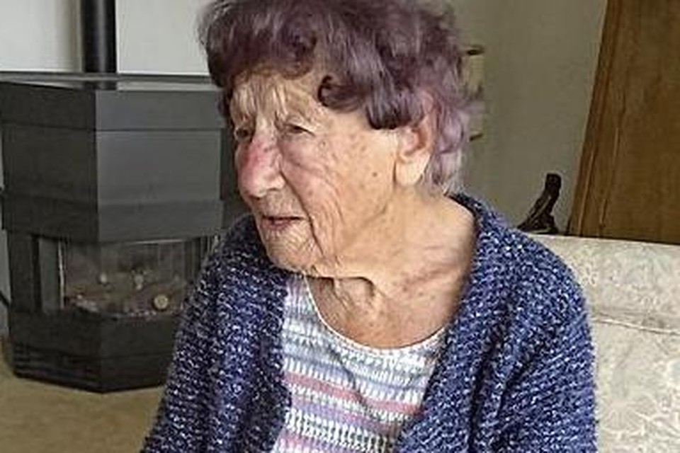 Mevrouw De Wilde-Vos toen ze 103 jaar werd.