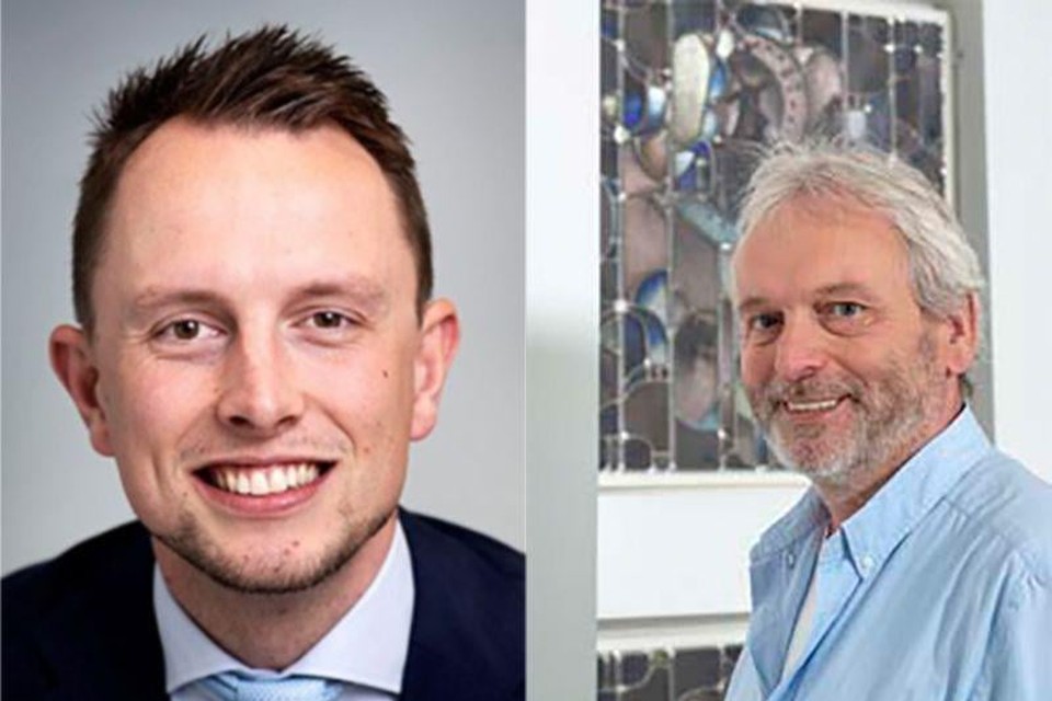 Links Daniel van den Berg, de nieuwe lijsttrekker van JA21 en rechts Gerard Kohler, de huidige fractievoorzitter, die lijstduwer wordt.