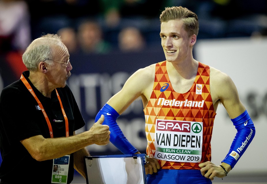 Tony van Diepen op de 400 meter tijdens het EK Indoor Atletiek 2019 in Glasgow.