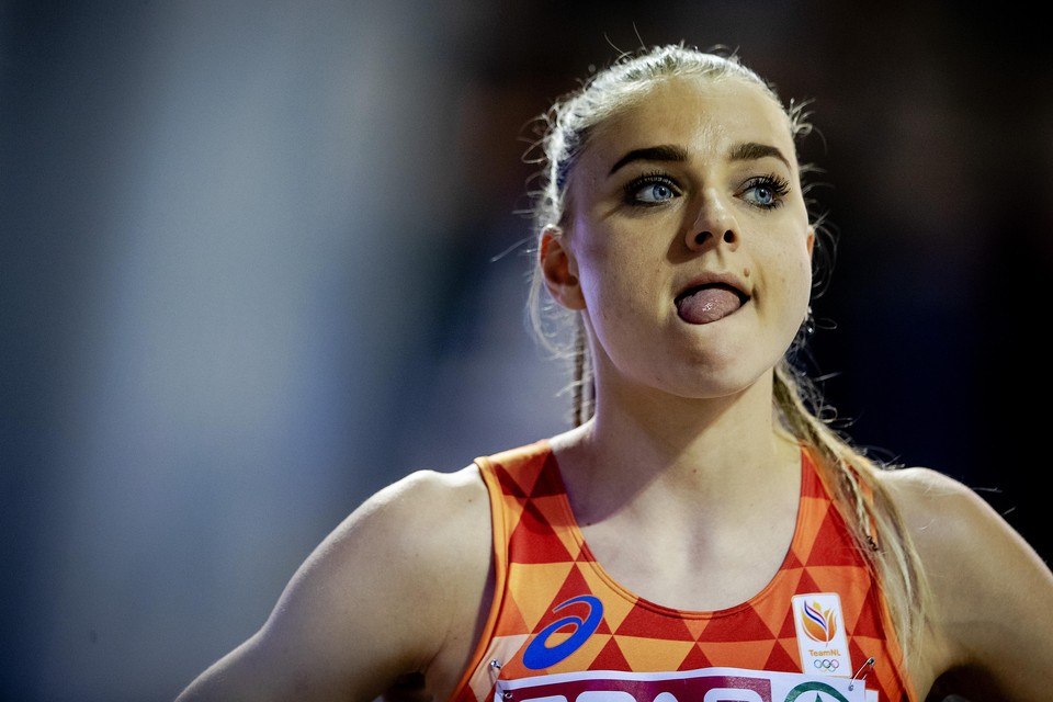 Lisanne de Witte op de 400 meter tijdens het EK Indoor Atletiek 2019 in Glasgow.