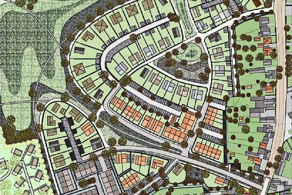 De plattegrond van de geplande wijk Delversduin bij Egmond aan den Hoef.