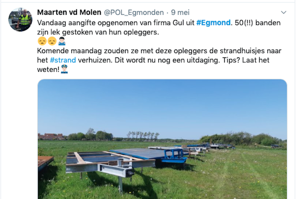 De tweet van wijkagent Maarten van der Molen.