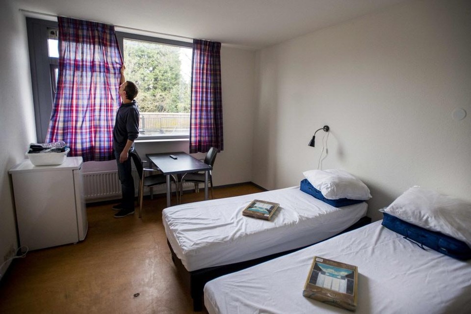 Een slaapkamer in het Flexhotel Zuiderpark in Rotterdam.