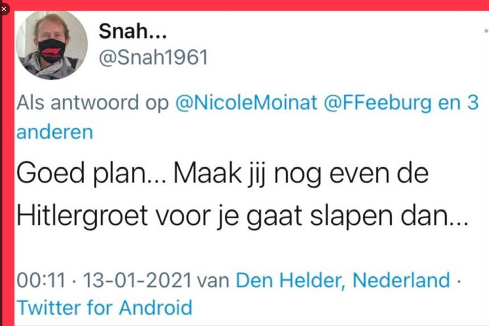 De gewraakte tweet van Hans Boskeljon met het ’advies’ aan Nicole Moinat.