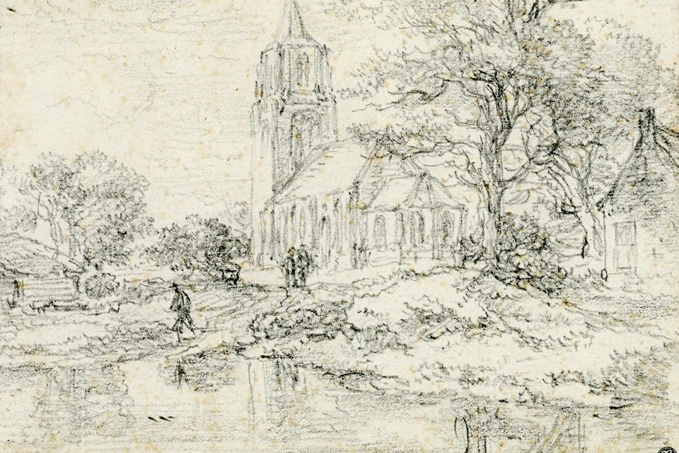 De oudste afbeelding van de kerk, tussen 1648 en 1655 getekend door de beroemde schilder Jacob van Ruisdael.