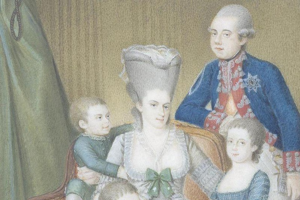 Prins Willem V (1748-1806) met zijn gezin, geschilderd door Pieter le Sage.