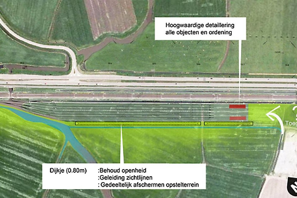De in 2016 gekozen locatie: langs de N203 tussen Uitgeest en Krommenie, tegen de A9 aan.