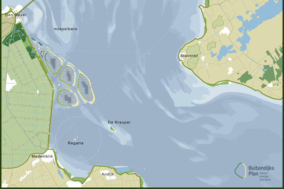 Tussen Den Oever en Medemblik moeten de zonne-atollen en de recreatie-eilanden komen te liggen.