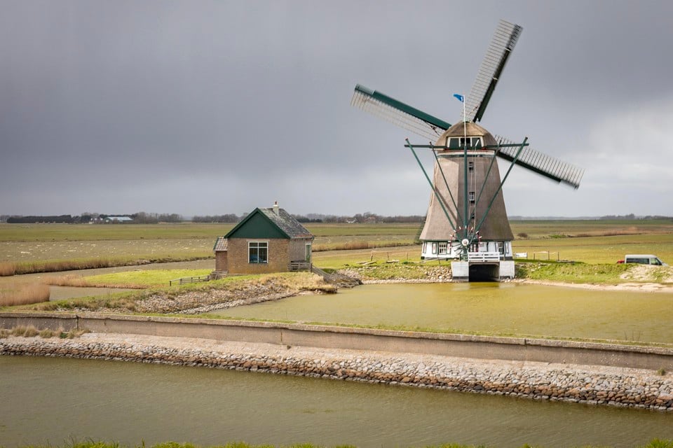 De wieken van de molen van het Noorden op Texel trotseerden zaterdag de regen en wind.