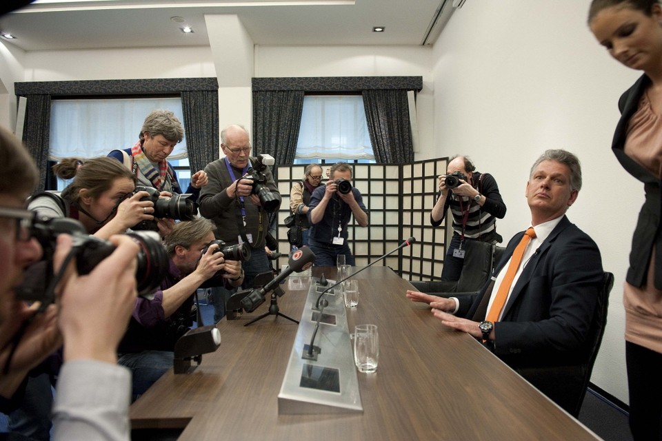 Hero Brinkman geeft een persconferentie in Nieuwspoort. Brinkman stapt uit de PVV-fractie en gaat alleen door als Tweede Kamerlid. Foto ANP