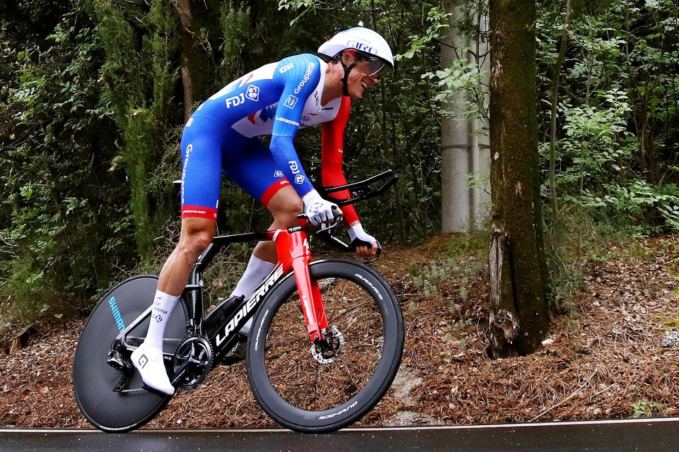 Ramon Sinkeldam in actie tijdens de tijdrit van de Giro d’Italia dit jaar.