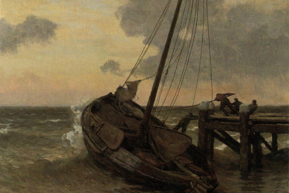 ’Het havenhoofd van Enkhuizen’, olieverf door Willem Tholen.
